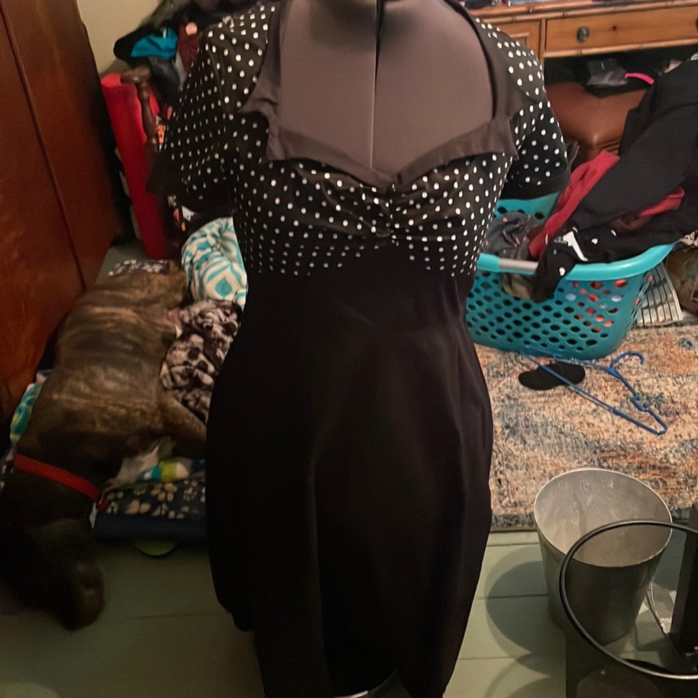 Vintage Inspired Black with White Polk a Dots Dress